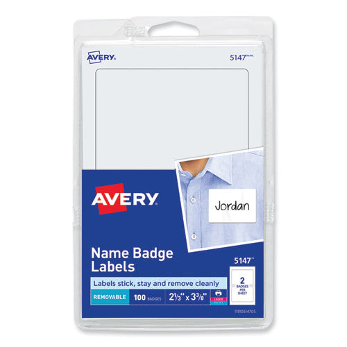 Printable Adhesive Name Badges, 3.38 x 2.33, White, 100/Pack-(AVE5147)