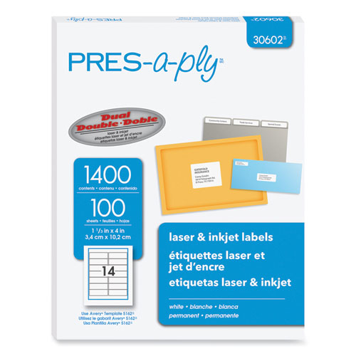 Labels, Laser Printers, 1.33 x 4, White, 14/Sheet, 100 Sheets/Box-(AVE30602)