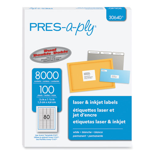 Labels, Inkjet/Laser Printers, 0.5 x 1.75, White, 80/Sheet, 100 Sheets/Pack-(AVE30640)