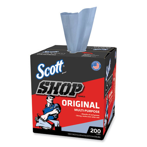 Shop Towels, POP-UP Box, 1-Ply, 9 x 12, Blue, 200/Box, 8 Boxes/Carton-(KCC75190)