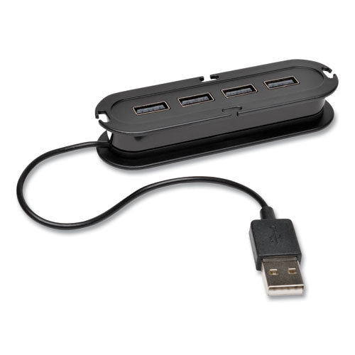 USB 2.0 Ultra-Mini Compact Hub with Power Adapter, 4 Ports, Black-(TRPU222004R)