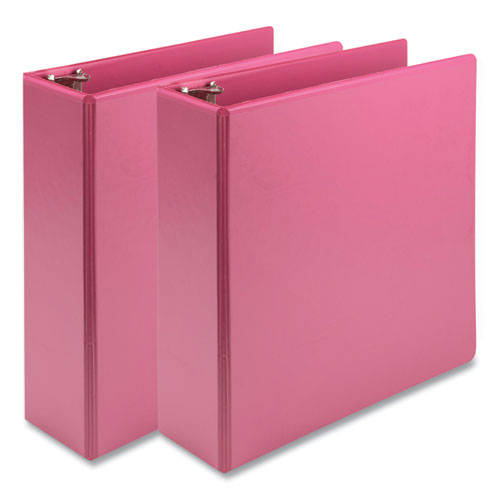 Earths Choice Plant-Based Economy Round Ring View Binders, 3 Rings, 3" Capacity, 11 x 8.5, Pink, 2/Pack-(SAMU86876)