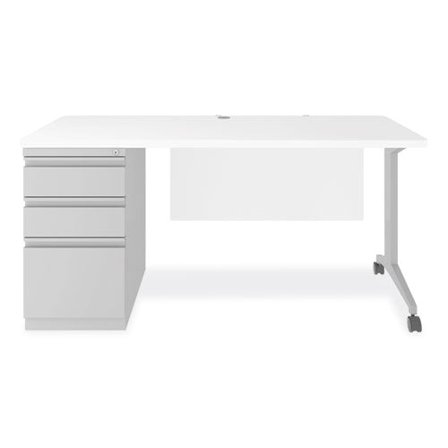 Modern Teacher Series Left Pedestal Desk, 60" x 24" x 28.75", White/Silver-(HID25641)