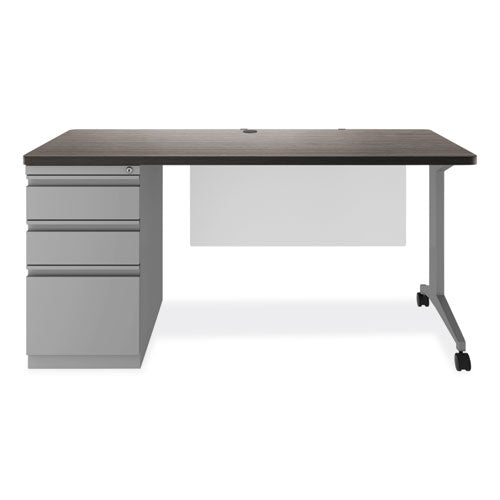 Modern Teacher Series Left Pedestal Desk, 60" x 24" x 28.75", Charcoal/Silver-(HID25642)