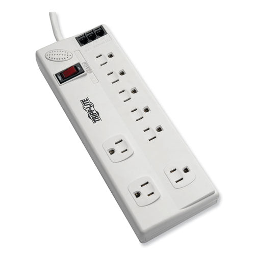 Protect It! Computer Surge Protector, 8 AC Outlets, 8 ft Cord, 3,150 J, White-(TRPTLP808TELTAA)