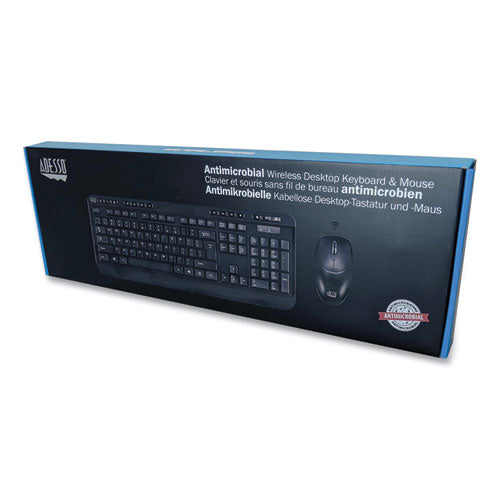 WKB-1320CB Antimicrobial Wireless Desktop Keyboard and Mouse, 2.4 GHz Frequency/30 ft Wireless Range, Black-(ADEWKB1320CB)