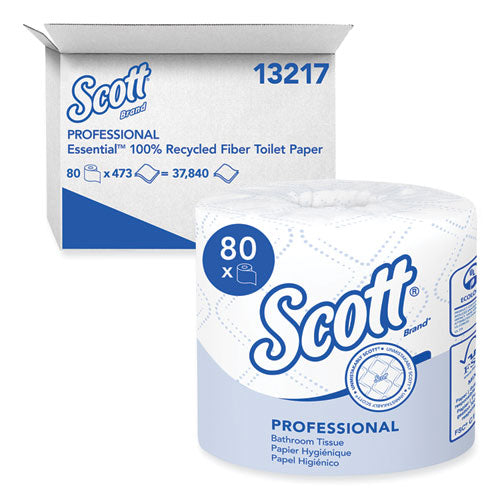 Essential 100% Recycled Fiber SRB Bathroom Tissue, Septic Safe, 2-Ply, White, 473 Sheets/Roll, 80 Rolls/Carton-(KCC13217)