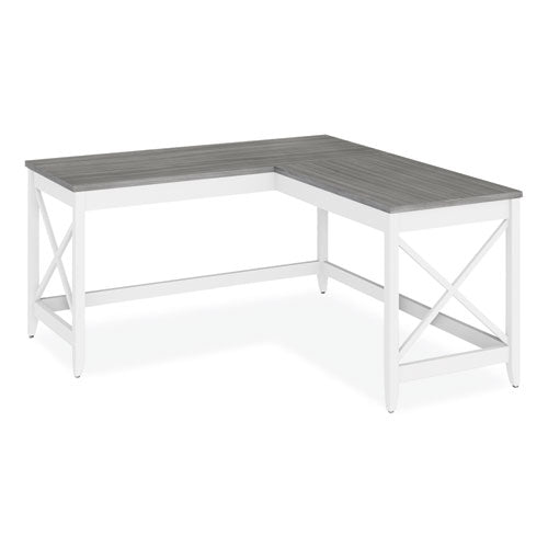 L-Shaped Farmhouse Desk, 58.27" x 58.27" x 29.53", Gray/White-(ALEWSF5959GY)