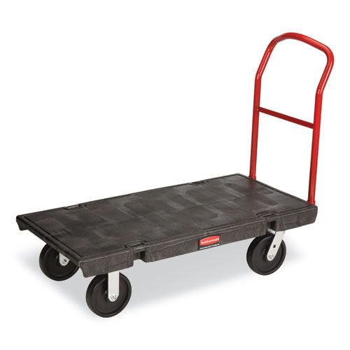 Heavy-Duty Utility Cart with Lipped Shelves, Plastic, 2 Shelves, 750 lb Capacity, 26" x 55" x 33.25", Black-(RCP4546BLA)