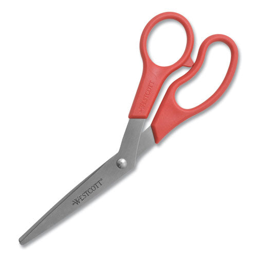 Value Line Stainless Steel Shears, 8" Long, 3.5" Cut Length, Red Offset Handle-(ACM10703)