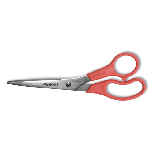 Value Line Stainless Steel Shears, 8" Long, 3.5" Cut Length, Red Straight Handle-(ACM40618)