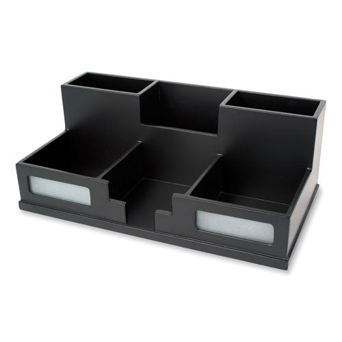 Midnight Black Desk Organizer with Smartphone Holder, 6 Compartments, Wood, 10.5 x 5.5 x 4-(VCT95255)