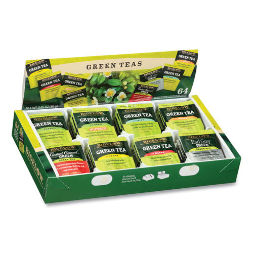 Green Tea Assortment, Individually Wrapped, Eight Flavors, 64 Tea Bags/Box-(BTC30568)