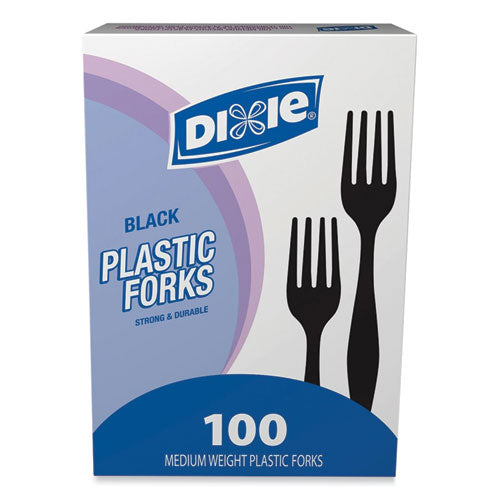 Plastic Cutlery, Heavy Mediumweight Forks, Black, 100/Box-(DXEFM507)