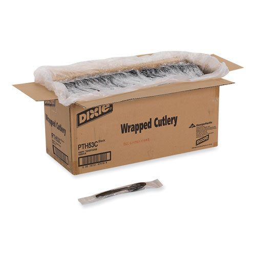 Individually Wrapped Heavyweight Teaspoons, Polypropylene, Black, 1,000/Carton-(DXEPTH53C)