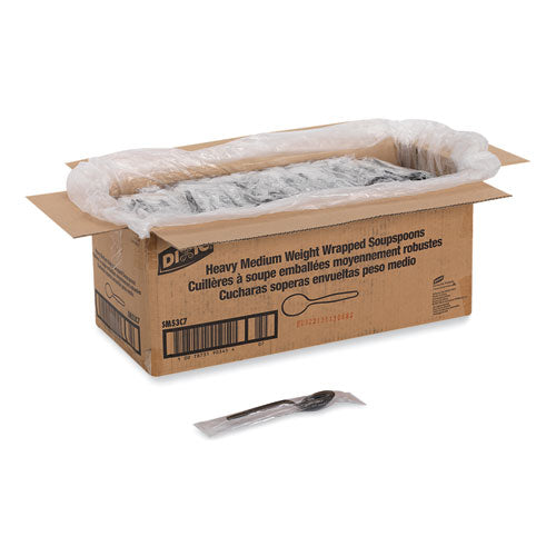 Individually Wrapped Mediumweight Polystyrene Cutlery, Soup Spoon, Black, 1,000/Carton-(DXESM53C7)