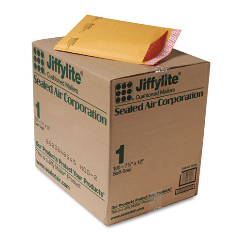 Jiffylite Self-Seal Bubble Mailer, #1, Barrier Bubble Air Cell Cushion, Self-Adhesive Closure, 7.25 x 12, Brown Kraft, 100/CT-(SEL39092)