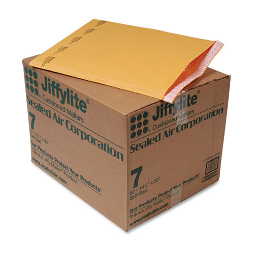 Jiffylite Self-Seal Bubble Mailer, #7, Barrier Bubble Air Cell Cushion, Self-Adhesive Closure, 14.25 x 20, Brown Kraft, 50/CT-(SEL39098)