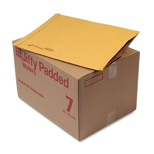 Jiffy Padded Mailer, #7, Paper Padding, Fold-Over Closure, 14.25 x 20, Natural Kraft, 50/Carton-(SEL64350)