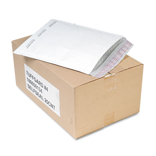 Jiffy TuffGard Self-Seal Cushioned Mailer,#4, Barrier Bubble Air Cell Cushion, Self-Adhesive Closure, 9.5 x 14.5, White,25/CT-(SEL49675)