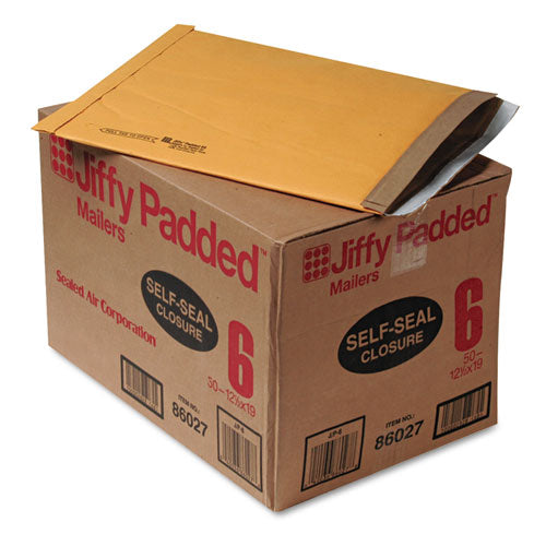 Jiffy Padded Mailer, #6, Paper Padding, Self-Adhesive Closure, 12.5 x 19, Natural Kraft, 50/Carton-(SEL64371)