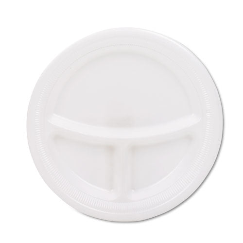 Mediumweight Foam Plates, 3-Compartment, 9" dia, White, 125/Pack-(DCC9CPWQRPK)