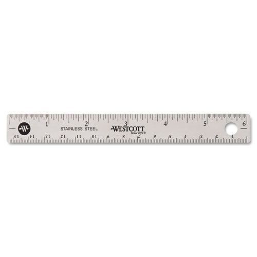 Stainless Steel Office Ruler With Non Slip Cork Base, Standard/Metric, 6" Long-(ACM10414)