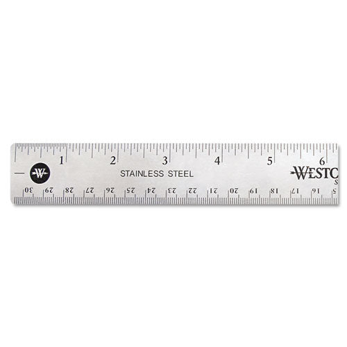 Stainless Steel Office Ruler With Non Slip Cork Base, Standard/Metric, 12" Long-(ACM10415)