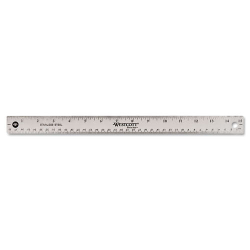 Stainless Steel Office Ruler With Non Slip Cork Base, Standard/Metric, 15" Long-(ACM10416)