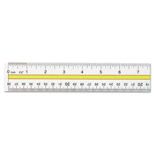 Acrylic Data Highlight Reading Ruler With Tinted Guide, 15" Long, Clear/Yellow-(ACM10580)