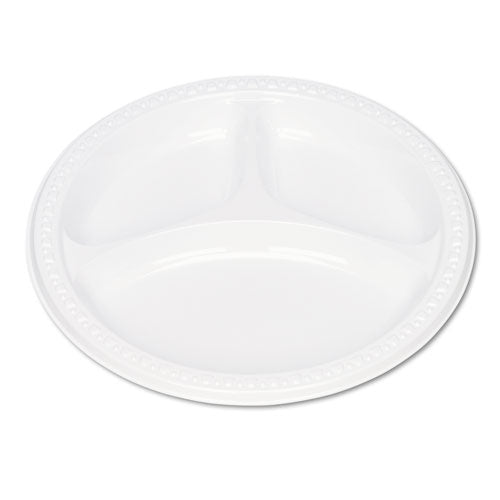 Plastic Dinnerware, Compartment Plates, 9" dia, White, 125/Pack-(TBL19644WH)