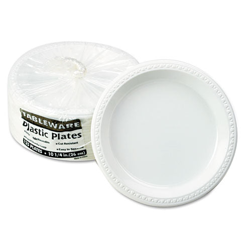 Plastic Dinnerware, Plates, 10.25" dia, White, 125/Pack-(TBLTM10644WH)