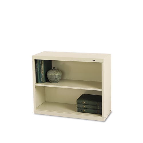 Metal Bookcase, Two-Shelf, 34.5w x 13.5d x 28h, Putty-(TNNB30PY)