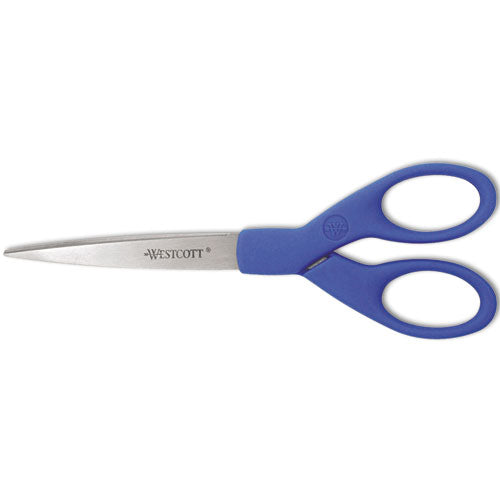 Preferred Line Stainless Steel Scissors, 7" Long, 2.5" Cut Length, Blue Straight Handle-(ACM44217)