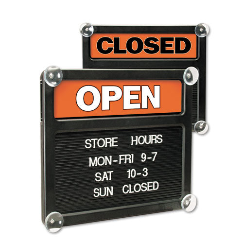 Double-Sided Open/Closed Sign w/Plastic Push Characters, 14.38 x 12.38-(USS3727)