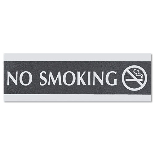 Century Series Office Sign, NO SMOKING, 9 x 3, Black/Silver-(USS4757)