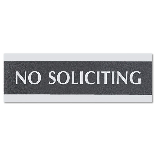 Century Series Office Sign, NO SOLICITING, 9 x 3, Black/Silver-(USS4758)